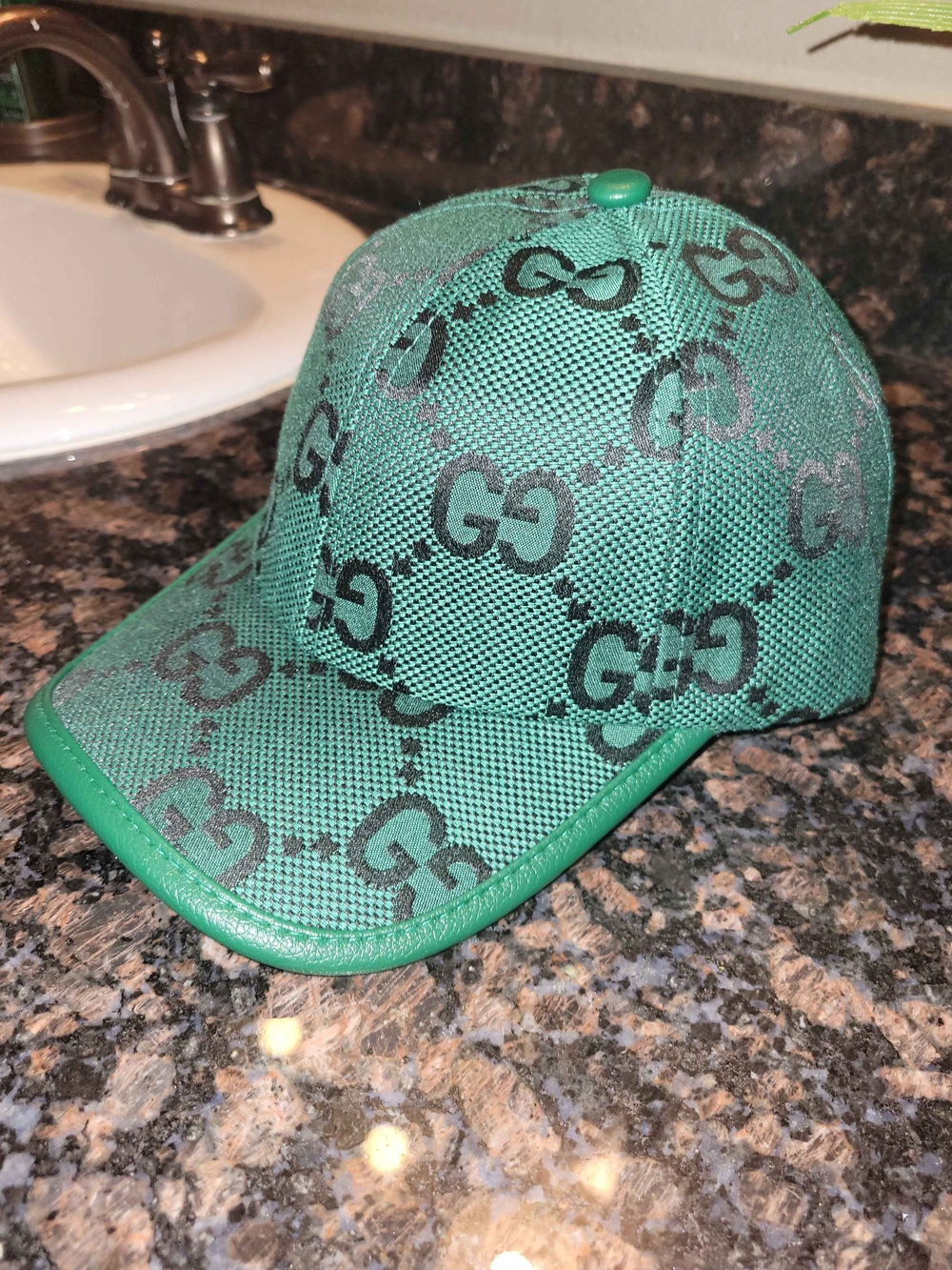 Gucci Green Jumbo Monogram Baseball Cap - Picture 1 of 11